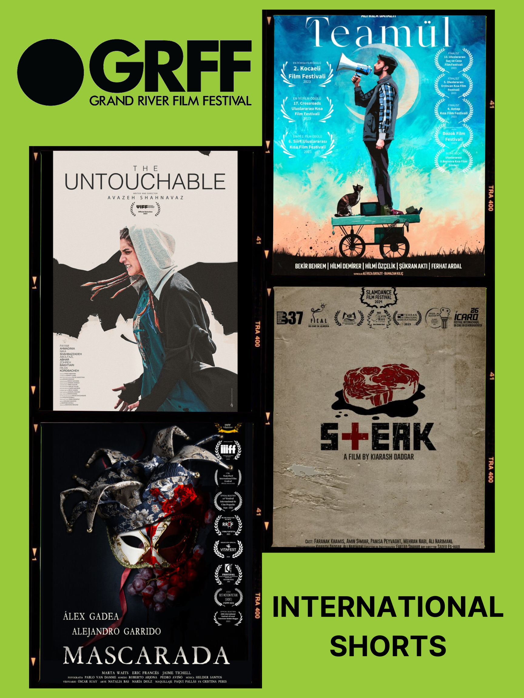Four small posters for international films included in the program