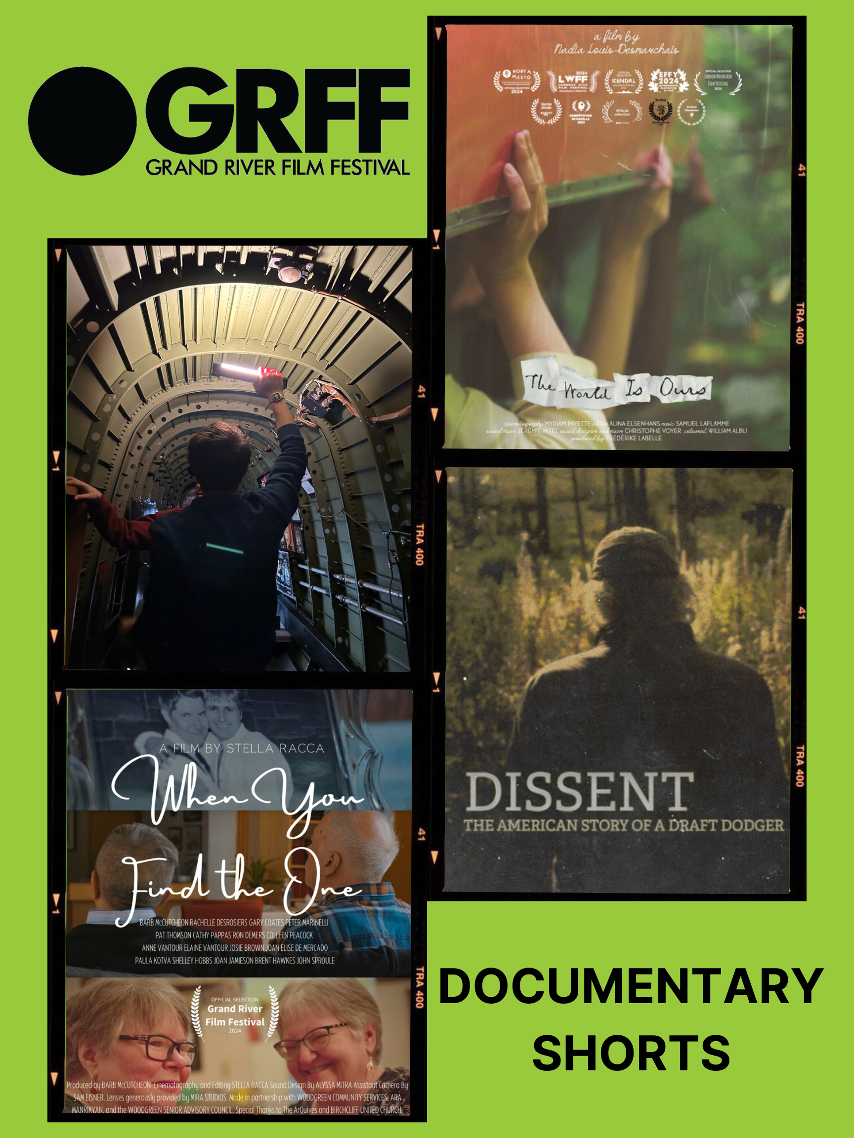 Four small posters of shorts shown as part of the program.