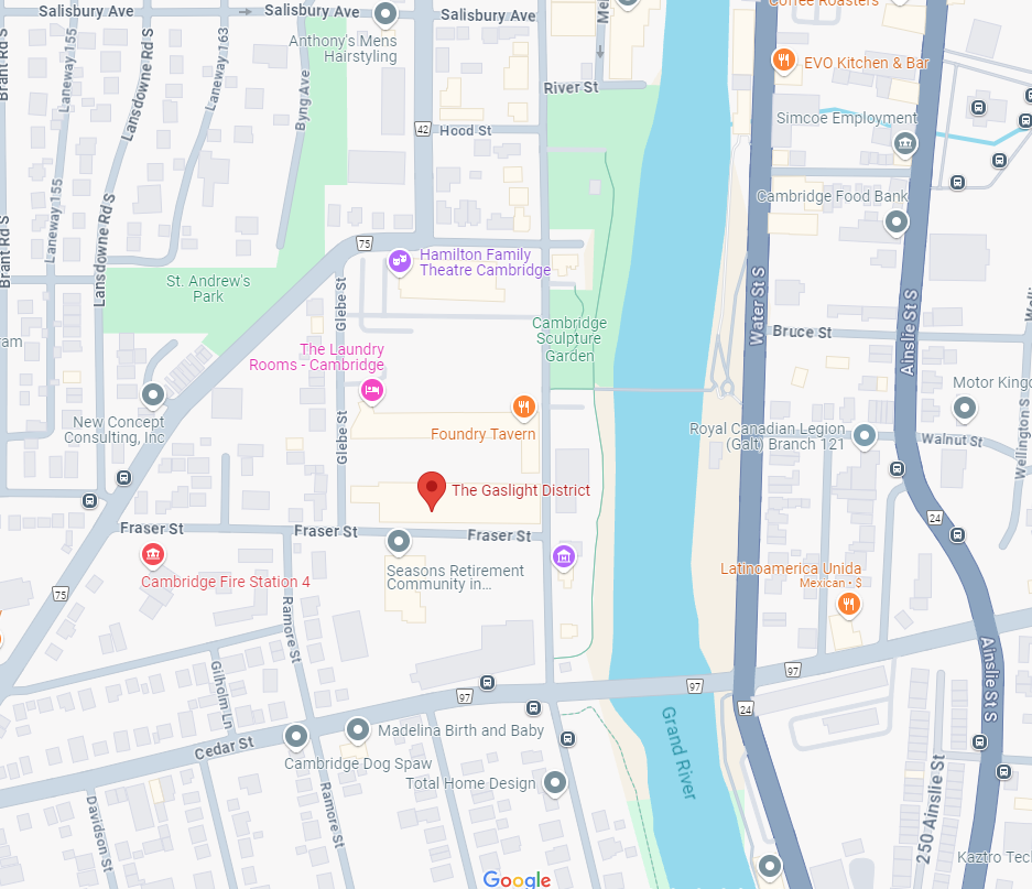A map of the location of the Gaslight District
